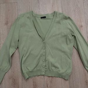 green button up sweater